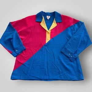 VTG 90's G.W. Division Of Graff Women's 10 Long Sleeve Shirt Top Red Blue Y2K